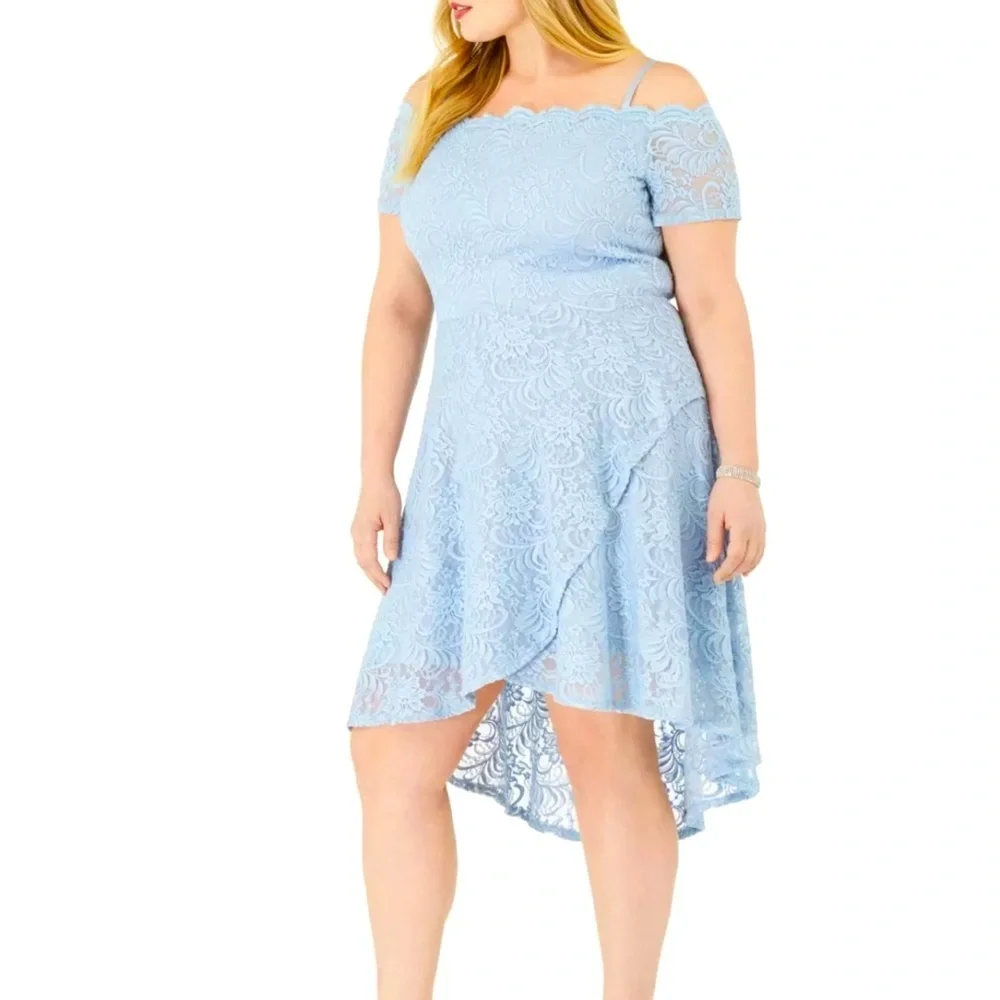 Women’s Formal Dress Plus Size 16W 20W CITY STUDIO Light Blue Off the Shoulder - Picture 4 of 7